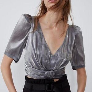 Zara Silky Silver Crop Top